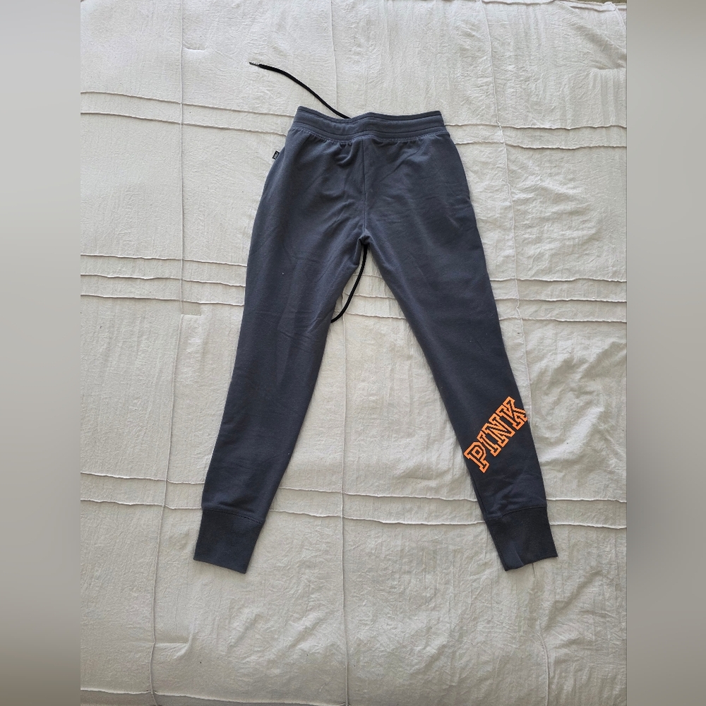 PINK Victoria's Secret Gray Joggers with Orange Logo